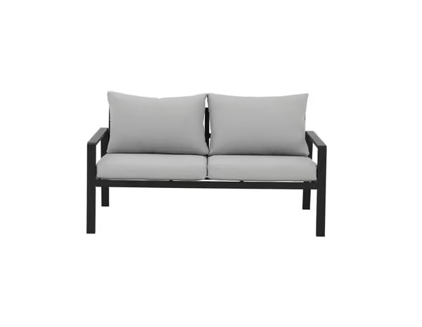 Salon de jardin en aluminium noir et gris avec coussins - 4 personnes
