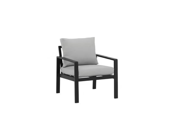 Salon de jardin en aluminium noir et gris avec coussins - 4 personnes