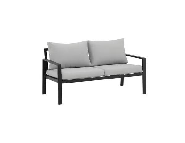 Salon de jardin en aluminium noir et gris avec coussins - 4 personnes
