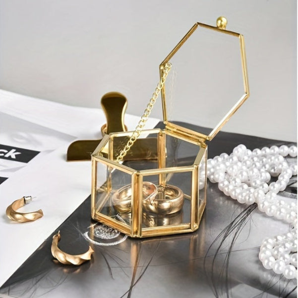 boîte à bijoux en verre et métal doré