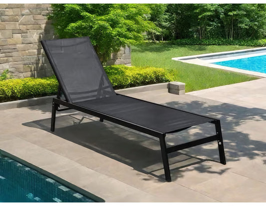 Bain de soleil en acier et polyester noir - L202 x P56 x H33 cm.