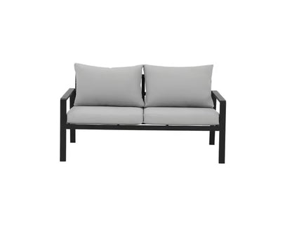 Salon de jardin en aluminium noir et gris avec coussins - 4 personnes