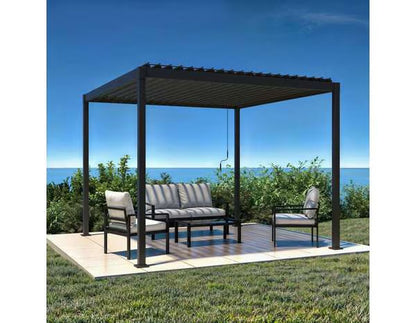 Salon de jardin en aluminium noir et gris avec coussins - 4 personnes